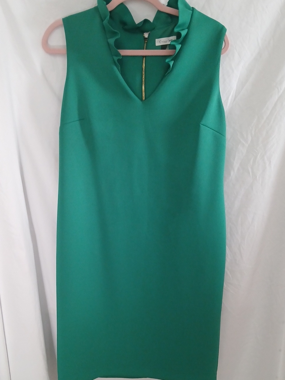 Calvin Klein Vibrant Green Ruffle Collar Dress